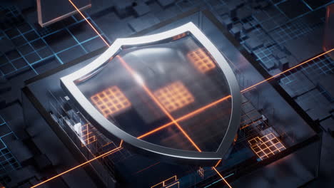 shield with technological circuit background, 3d rendering.