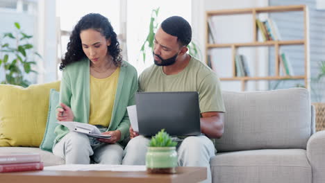 angry couple with bills, finance and debt review