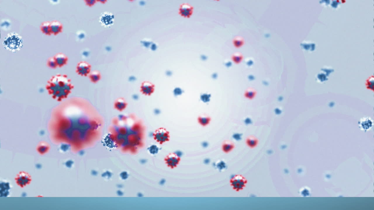 회색 배경에 떠다니는 코로나19 세포의 애니메이션