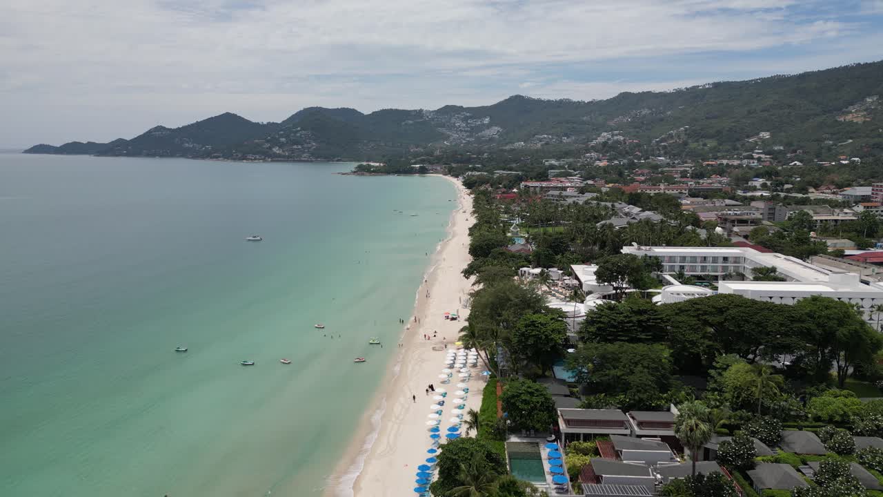 Aerial shot of beach and coastal city