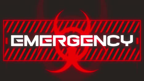 Animation-of-emergency-text-over-warning-sign-on-black-background