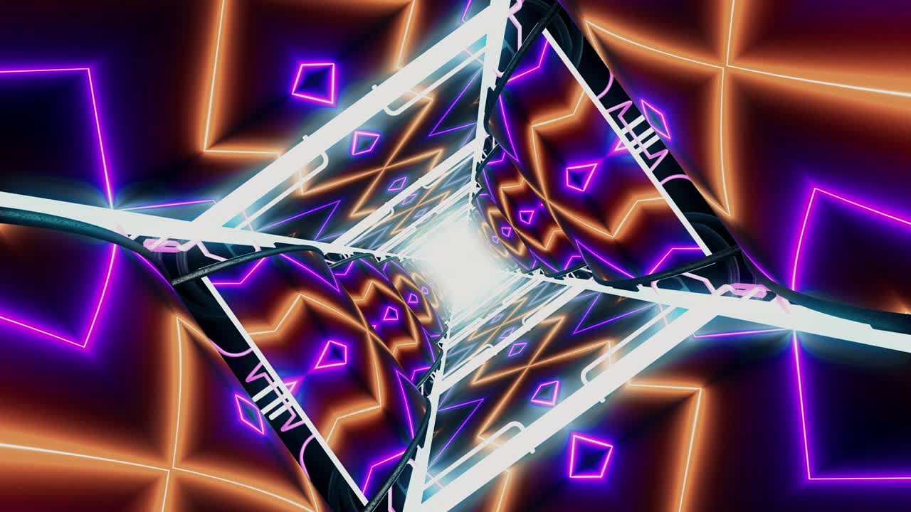 túnel 3d futurista y brillante con líneas de luz de neón sin costuras. hermoso túnel abstracto sin costuras