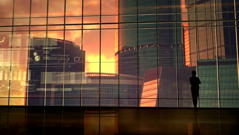 business woman looking at stock exchange infographics