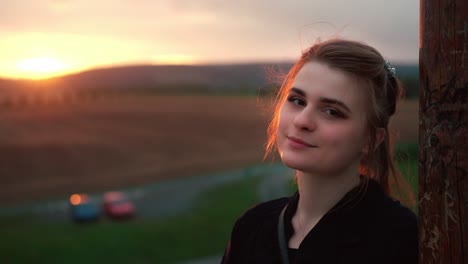 Slow-Motion-Shot-Of-Pretty-Girl-Smiling-Happily-While-Talking-To-Someone