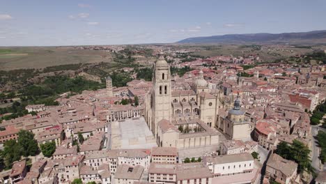 segovia cathedral, towering above cityscape, vast countryside backdrop