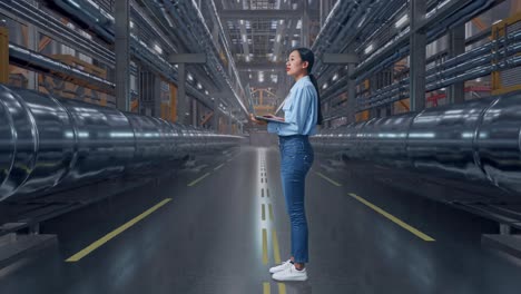 ingeniera inspeccionando una instalación industrial