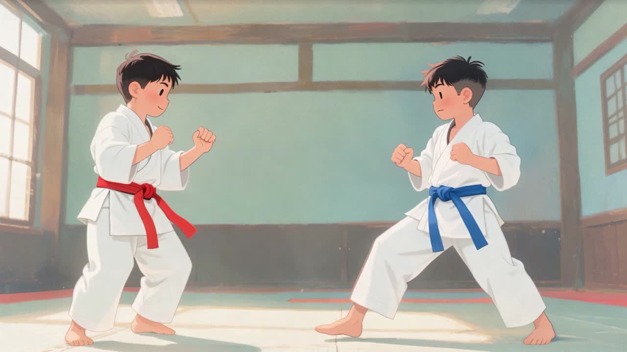 Boys practicing martial arts