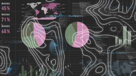 Animation-of-white-lines-over-data-processing-on-black-background