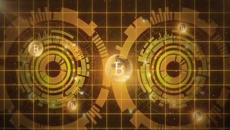 animación de los símbolos de bitcoin sobre el escaneo de alcances