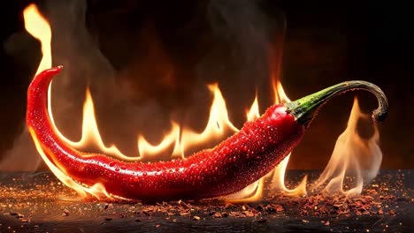 red chili pepper on fire