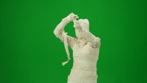 green screen isolated chroma key video capturing a mummy dancing and singing actively into the