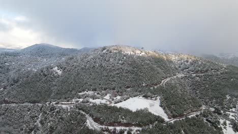 Winterwald-Hochgebirge-Luftbild-Verschneit