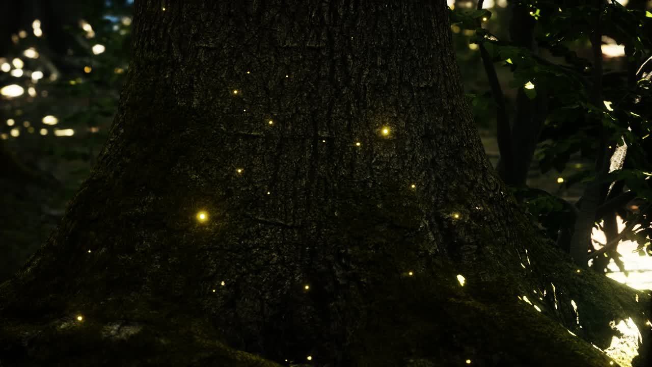 Fantasy firefly lights in the magical forest