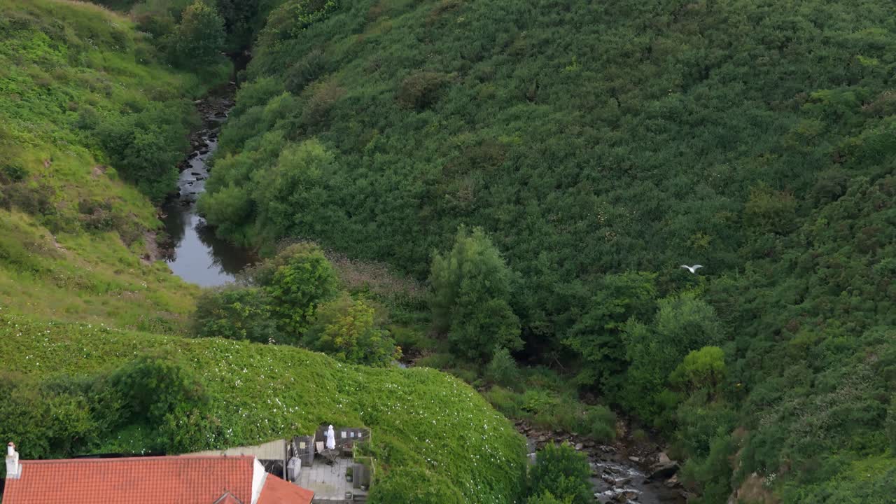 aerial footage of Scalby Mills pub in Scarborough, North Yorkshire