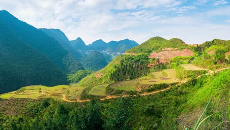 pan: ha giang karst geopark mountain landscape in north vietnam. winding road in stunning scenery. ha giang motorbike loop, famous travel destination bikers easy riders.