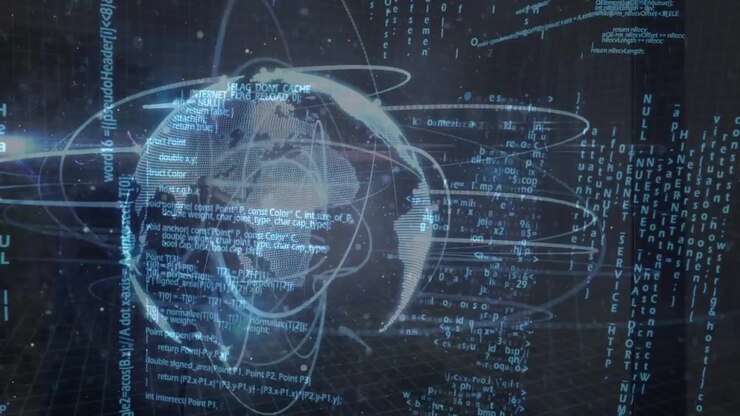 Animation of globe over data processing and globe