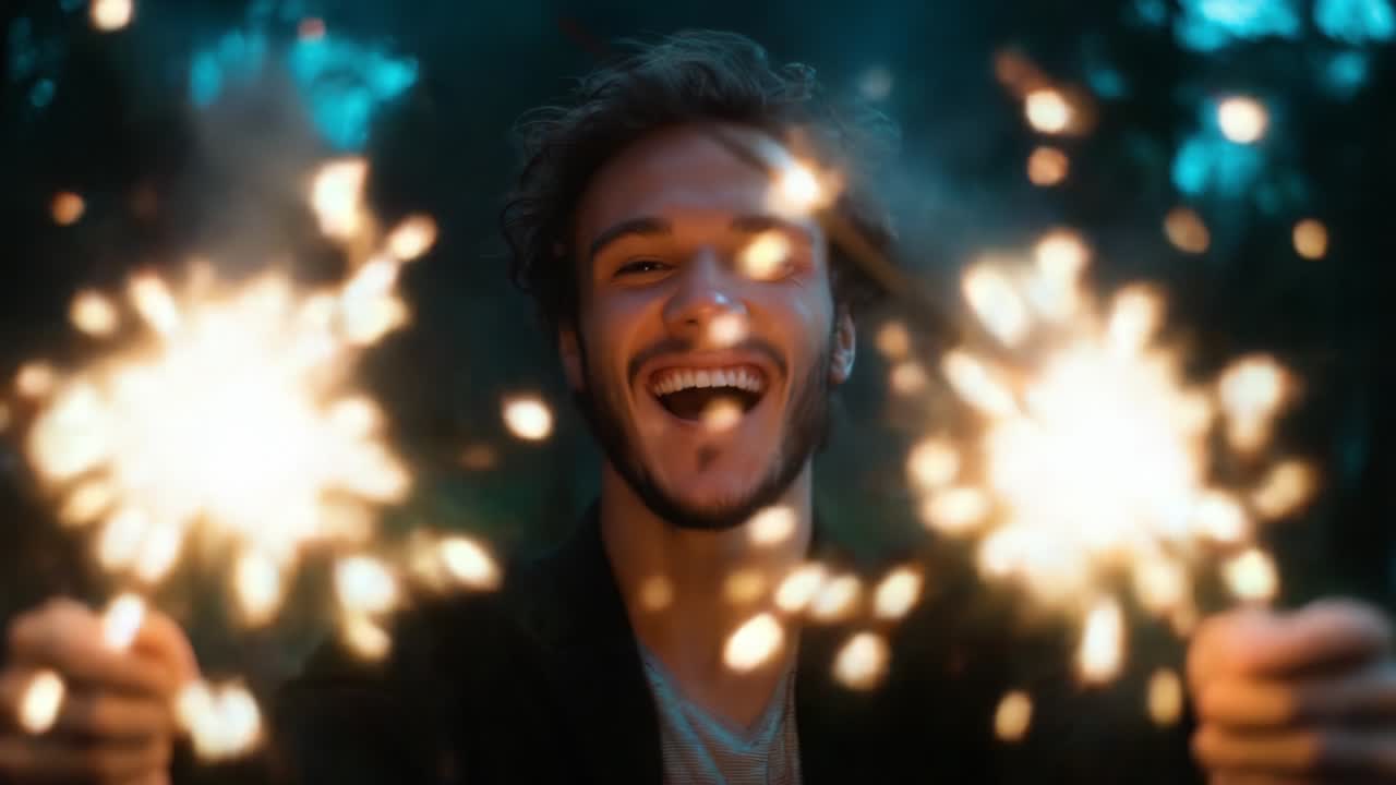 Joyful Celebration with Sparklers: A Captivating Moment of Happiness and Laughter in the Dark, Radiating Warmth and Glow from Bright Sparks, Perfectly Capturing the Essence of Fun and Togetherness