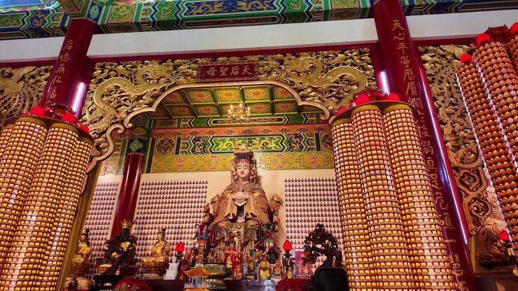 Main shrine in the prayer hall of the Thean Hou Temple Kuala Lumpur Malaysia