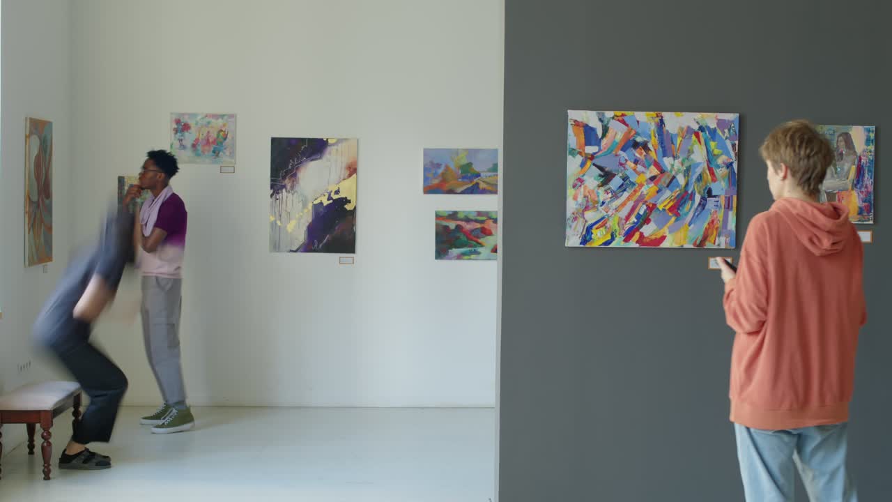 Timelapse of People in Art Gallery