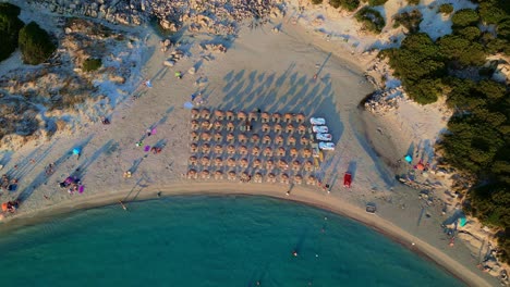 epic drone shot of punta molentis beach, villasimius, south sardinia, italy