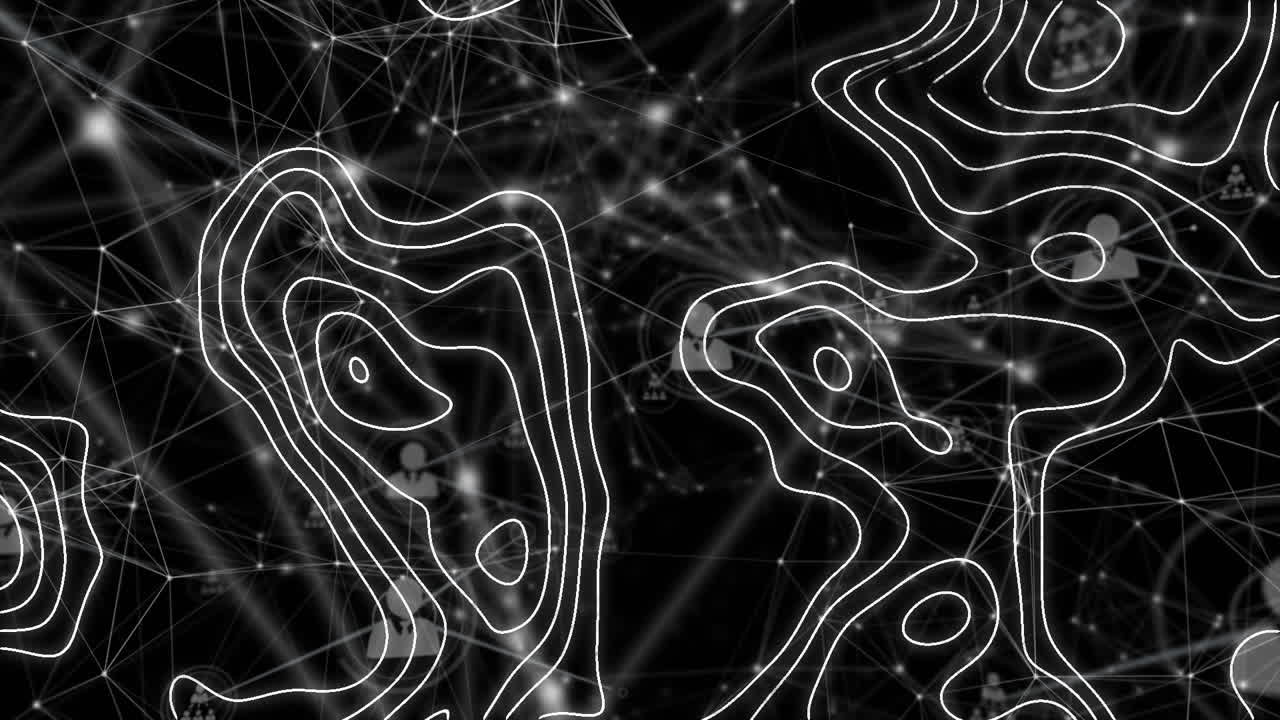 animación de redes de conexiones y líneas blancas sobre fondo negro