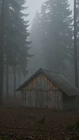 misty forest cabin