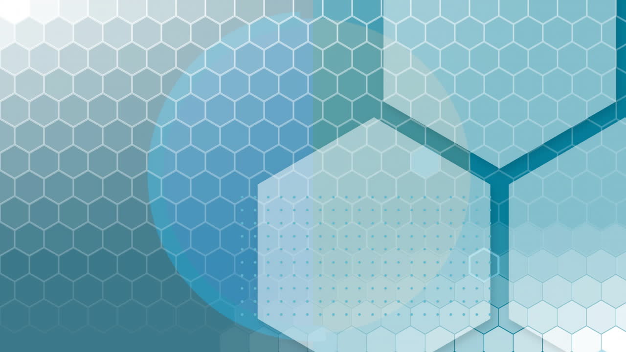 Animation of hexagons moving over mesh on blue background