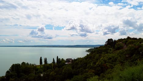 Stunning-timelapse-video-from-Hungary,-Tihany,-with-the-view-of-the-southern-shore-of-Lake-Balaton-and-the-hillside-of-the-peninsula