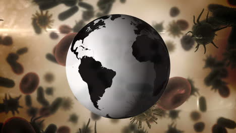 animation of corona virus with world globe in background