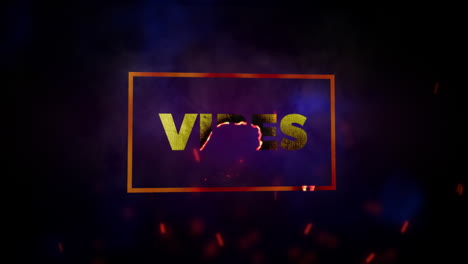 animación de vibraciones de texto blanco, en marco dorado, con chispas rojas sobre fondo negro