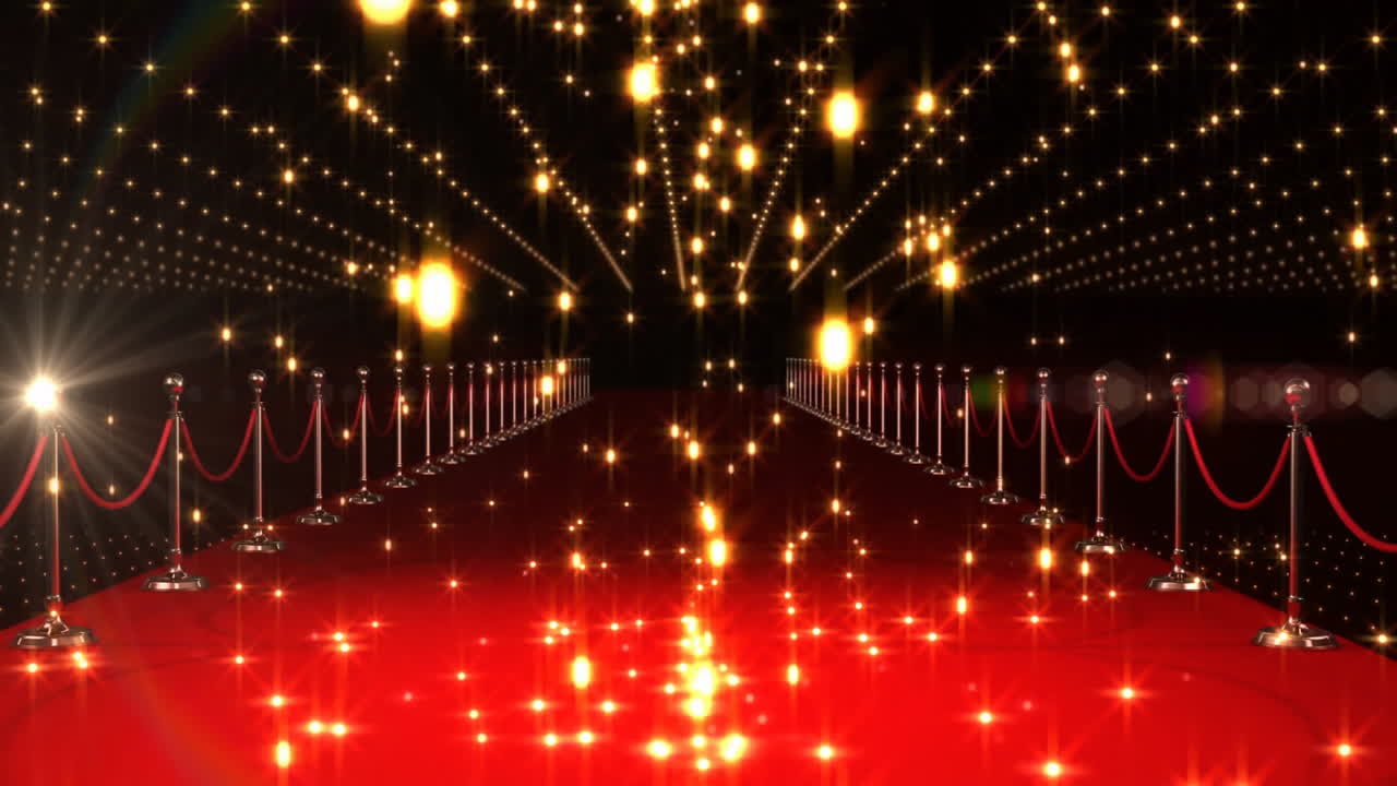 alfombra roja con postes y luces brillantes animación