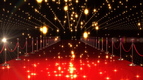 red carpet with stanchions and sparkling lights animation