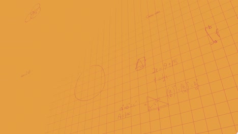 Animación-De-Ecuaciones-Matemáticas-Sobre-Red-De-Cuadrícula-Sobre-Fondo-Naranja