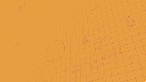 animation of mathematical equations over grid network against orange background