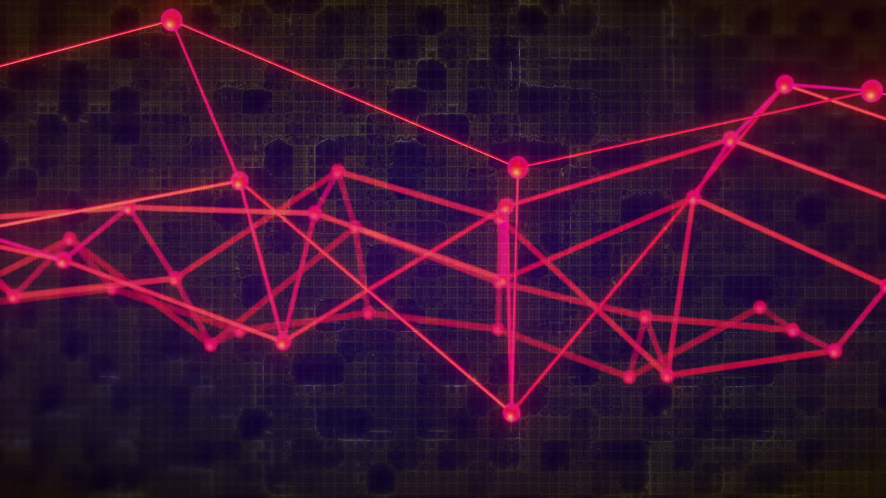 animación de una red de conexiones y formas sobre fondo negro