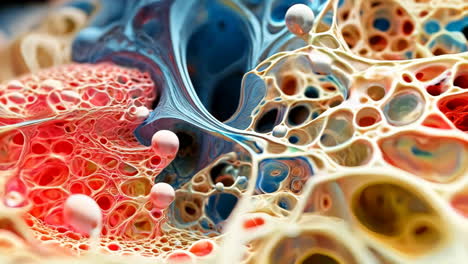 intricate abstract pattern of colorful organic forms at close range