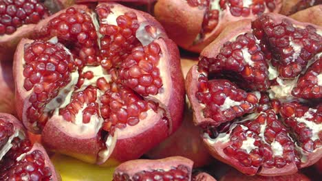 close-up of sliced pomegranates