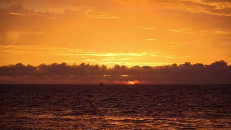 Golden Orange Sunset Over Sea
