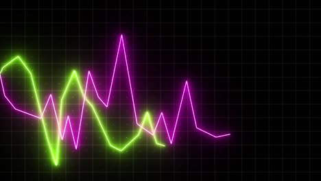 gráfico de línea de neón en fondo de cuadrícula oscura