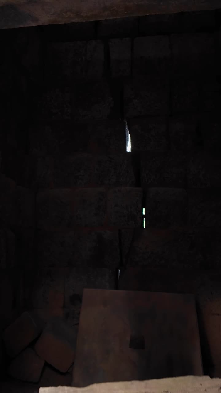 Vertical interior view of a Hindu stone temple of Koh Ker ancient sanctuary of Prasat Bram, in Cambodia