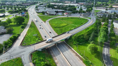 high aerial view of highway interchange