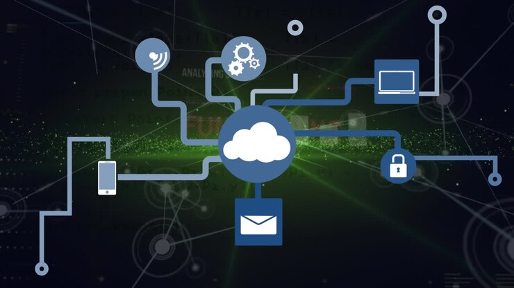 Animation of data processing over media icons