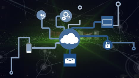 animation of data processing over media icons