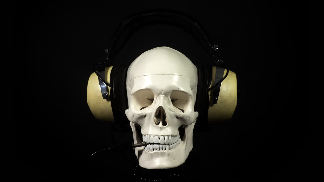 cranio umano con cuffie