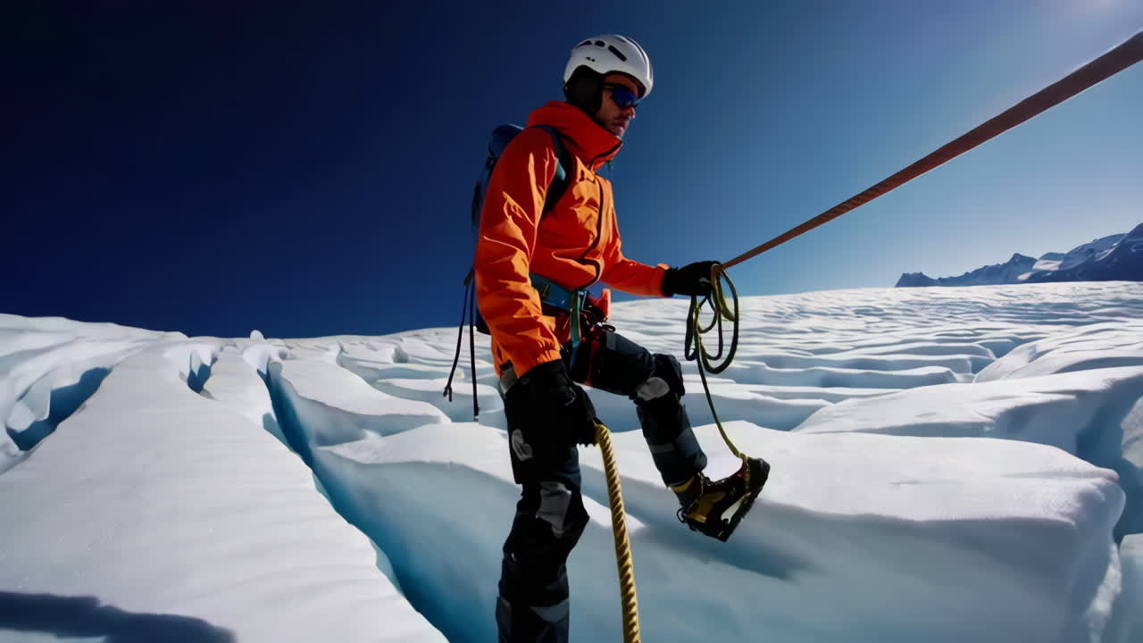 Arrampicata su ghiaccio su un ghiacciaio