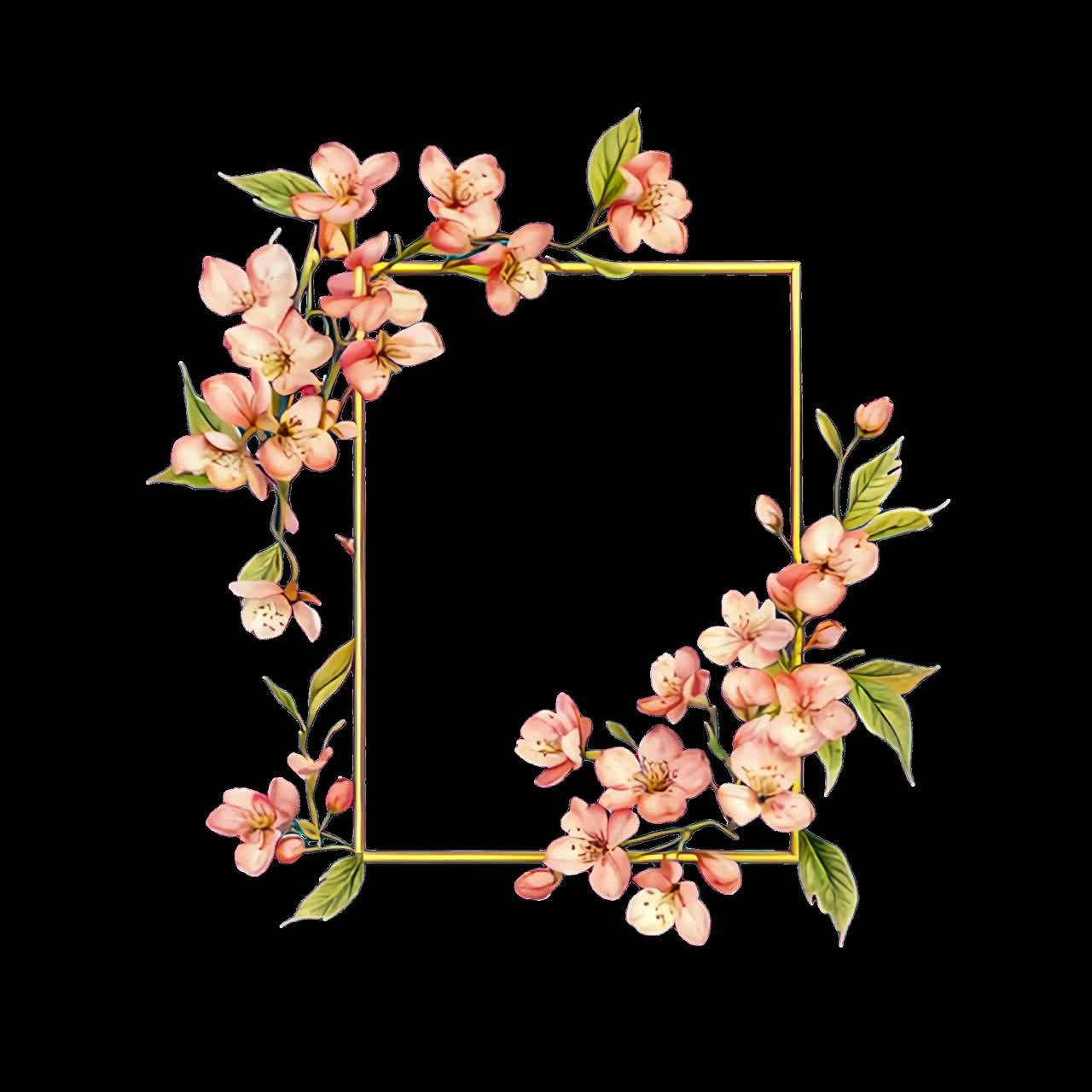 Elegant floral frame design animation isolated asset, transparent 4K video, alpha channel, ProRes