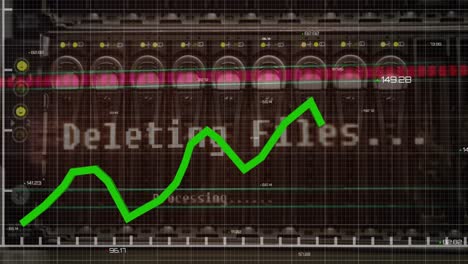 animation of statistical data processing against close up of a computer server