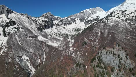 paisaje montañoso ideal para montañismo y escalada en terrenos rocosos cubiertos de nieve blanca en albania