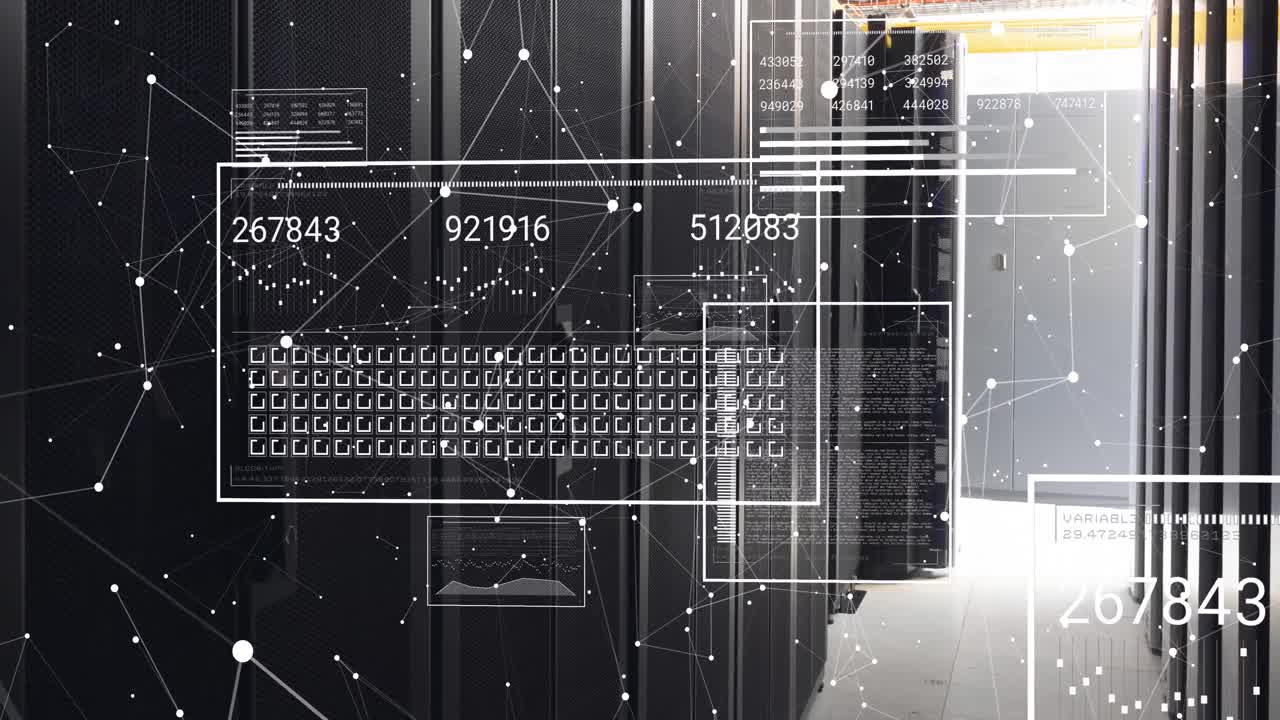 animación del procesamiento de datos a través de servidores informáticos