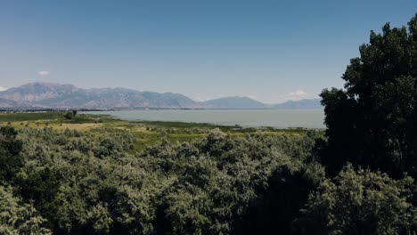 drone shot of utah lake on a summer day